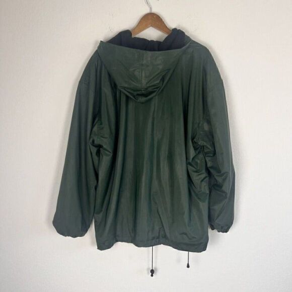 Vintage 90s Zip Up Raincoat San Francisco Embroidered Mens Fleece Lined Green M - Picture 2 of 12